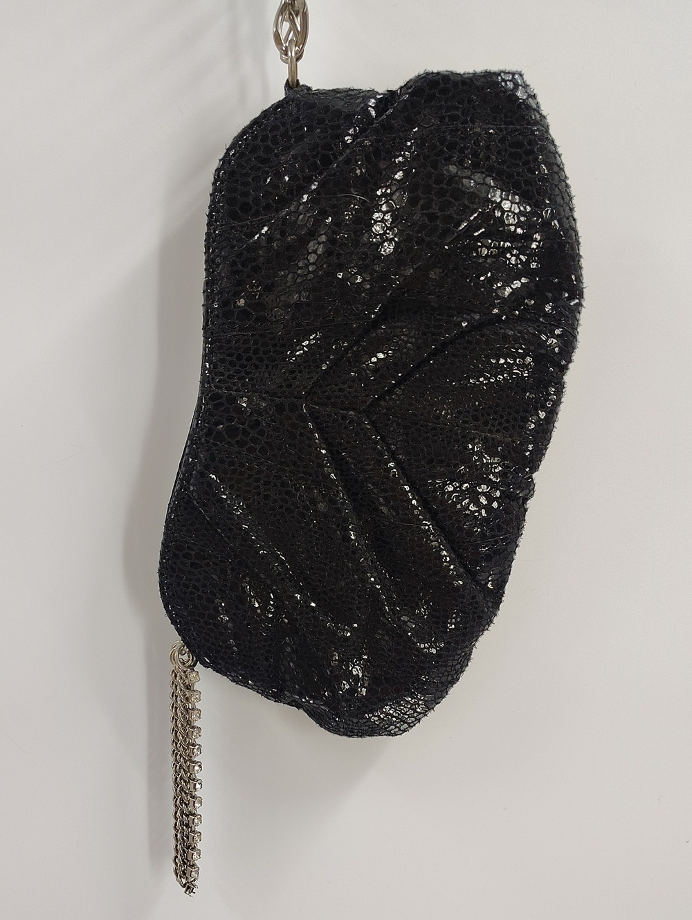 White House Black Market WHBM Small BlackTextured Clutch Chain Strap
